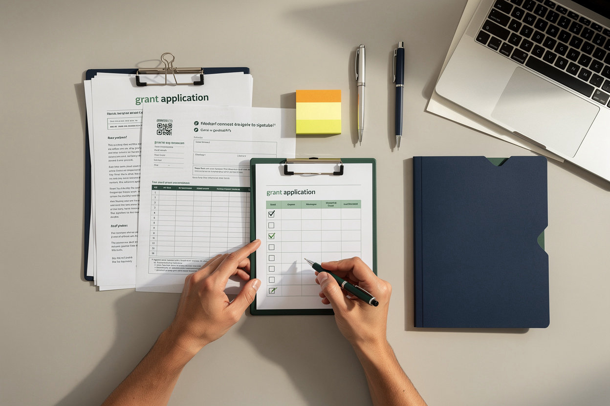 Official DHHS Grant USA step-by-step grant application process guide showing consultation, preparation, submission, review, and funding stages